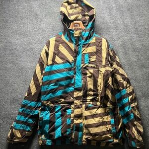 Burton Snowboard Jacket Womens XL Brown Blue Dryride Geometric Hooded Ski Coat